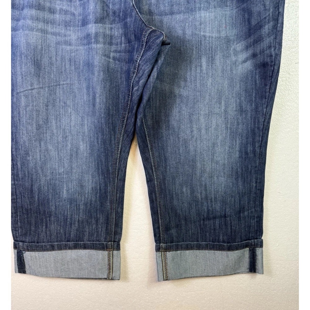 Merona Womens Crop Denim Capri Jeans 20W Blue Dark Wash Rolled Cuff Distressed - Picture 3 of 8